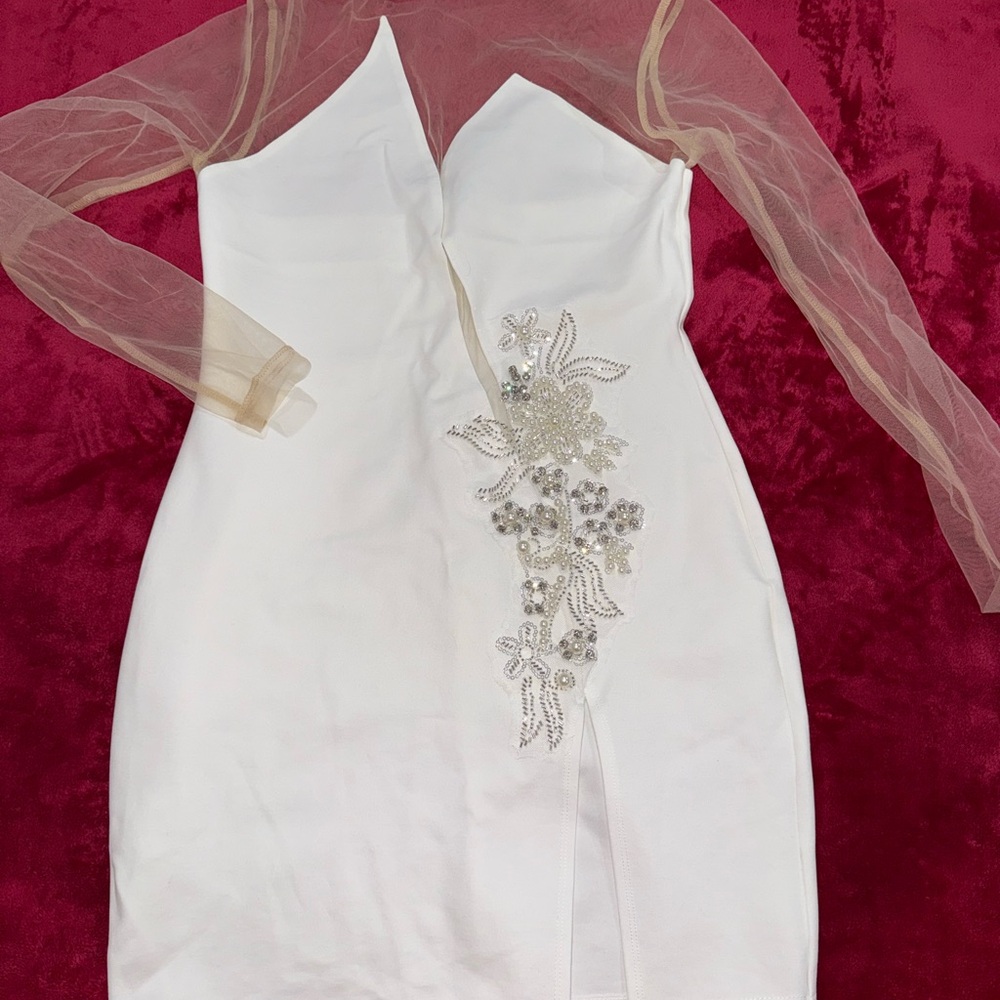Fashion Nova White Embellished Bustier Sheath Mini Dress